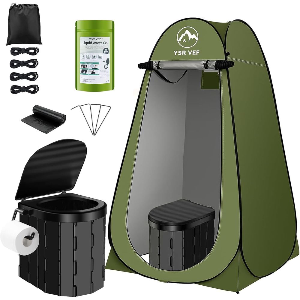 Camping - Tragbares Toiletten-Set, Camping-Toilette mit Pop-Up-Sichtschutzzelt und