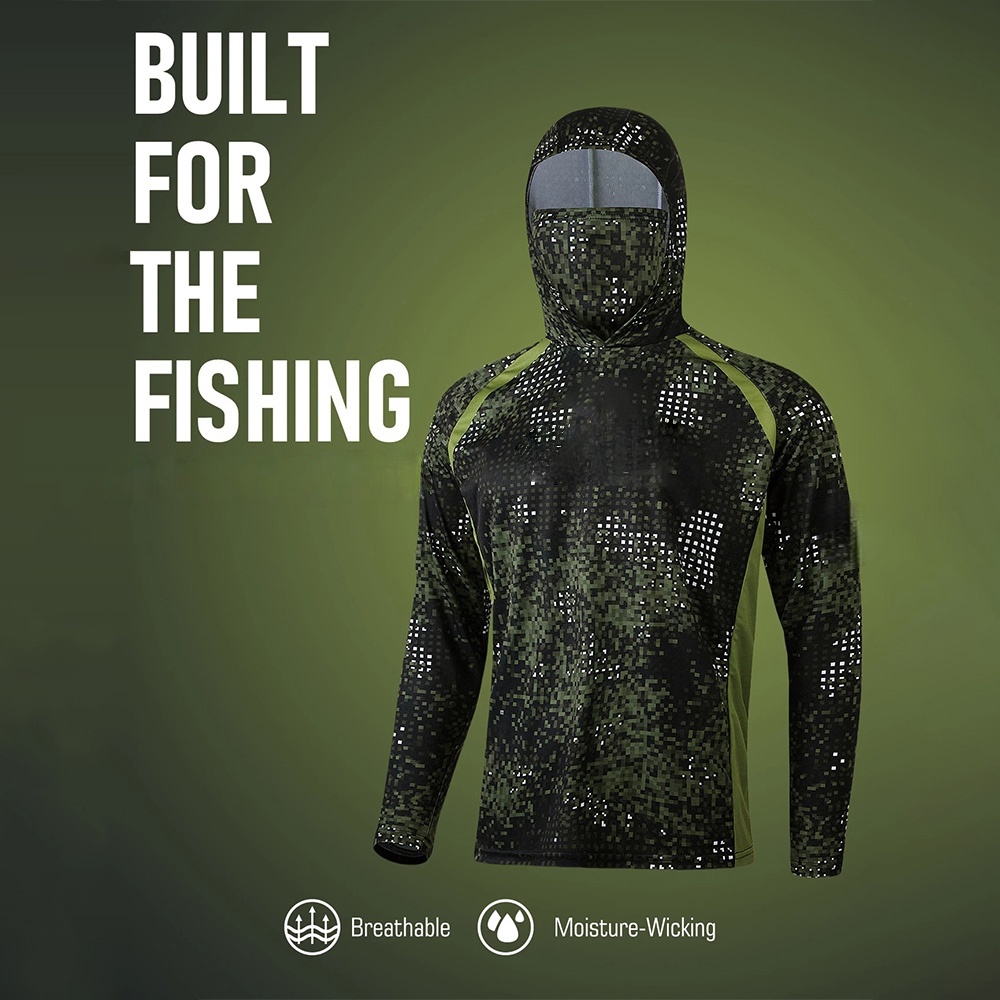 Fishing - MALFC Angelbekleidung Herren Kapuzen-Angelhemd Langarm-Angel-T-Shirt UV-Schutz