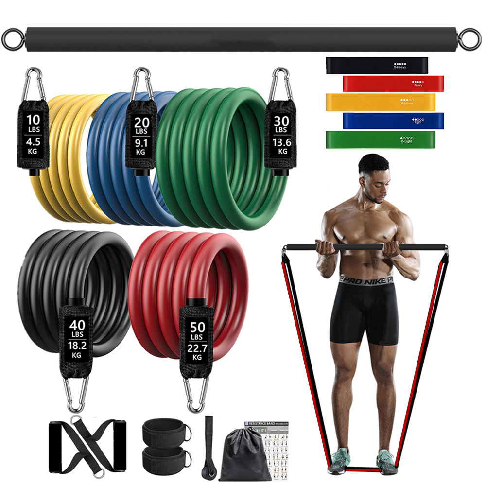 Pilates Bar Kit With Resistance Bands - 150lb Fitness Booty Widerstand Gummiband Workout