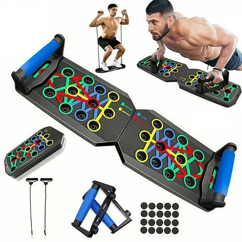 Push Up Board Foldable Multi Function - Faltbares Push-Up-Board mit Widerstandsbändern, multifunktionale Liegestützgriffe,